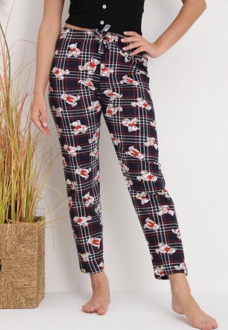 Pantaloni de Pijama Dama ,Culoare Bleumarin cu Ursuleti Crem ,Engros